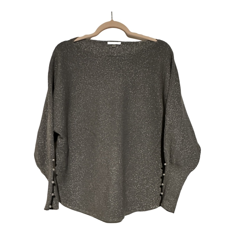 Vila Milano Metallic Ribbed Sweater Silver Sparkle Sweater, Large